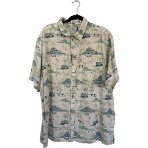 Croft & Barrow Men's Hawaiian Shirt Scenic Vintage Car Print Tan XXL